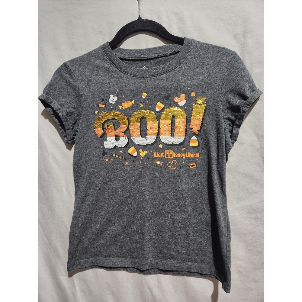 Walt Disney World Parks Halloween 2020 BOO Candy Corn Treats Sequin T-Shirt‎ XS